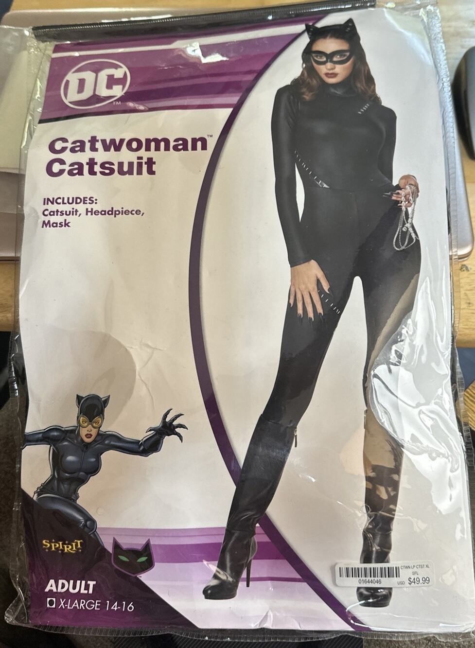 DC Catwoman Catsuit Halloween Costume, Adult XL 14/16 *Outfit Only*